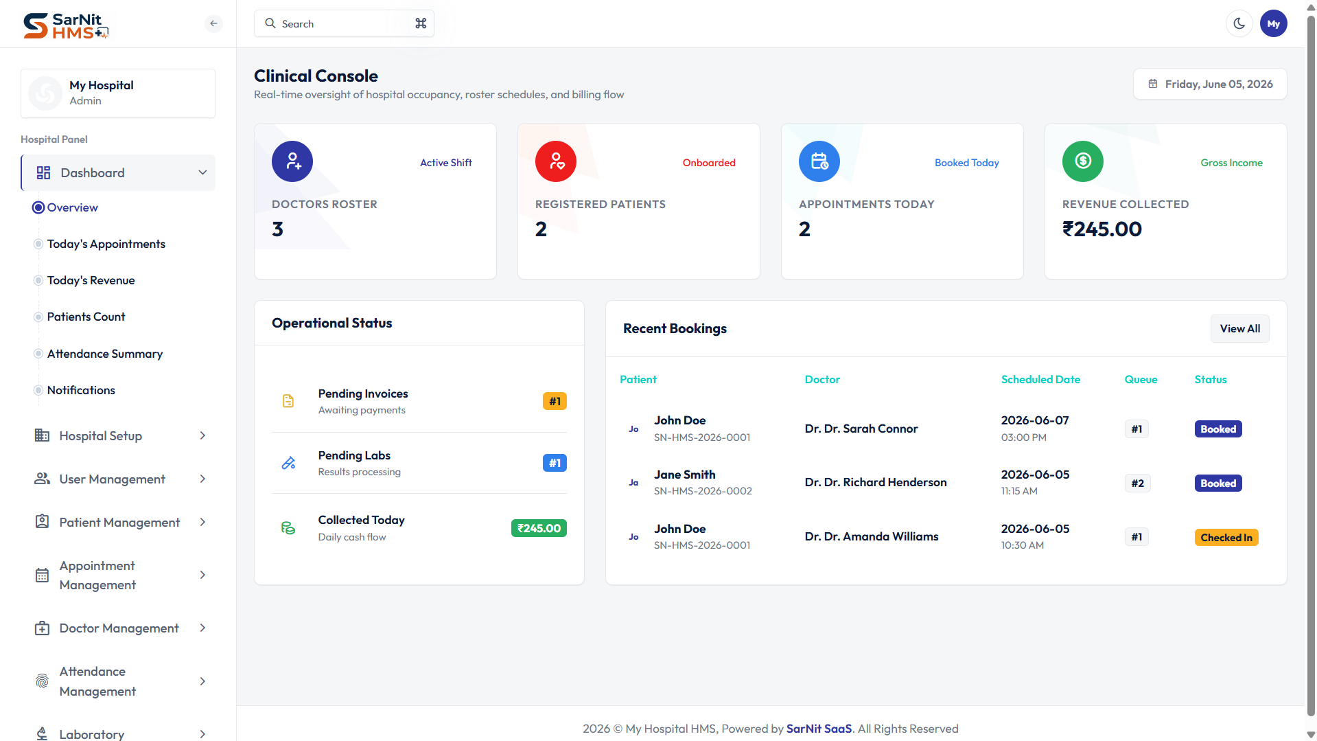 Clinical Console - Real-time hospital dashboard